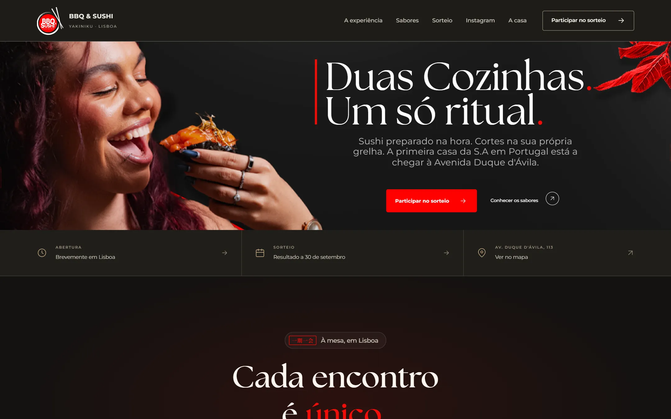 Landing page da S.A Casa do Sushi Lisboa aberta num notebook